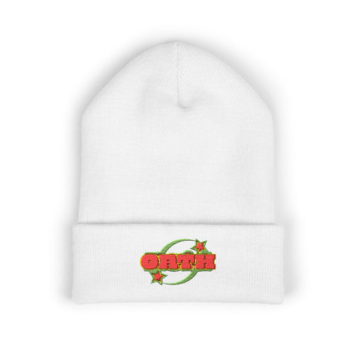 Embroidered 'OATH' Floral Logo Cuffed Beanie — Cozy Winter Knit Hat - OathUniverse